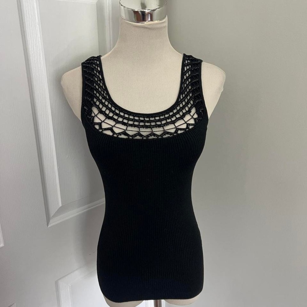BLACK CACHE BEADED SWEATER TANK‎ TOP